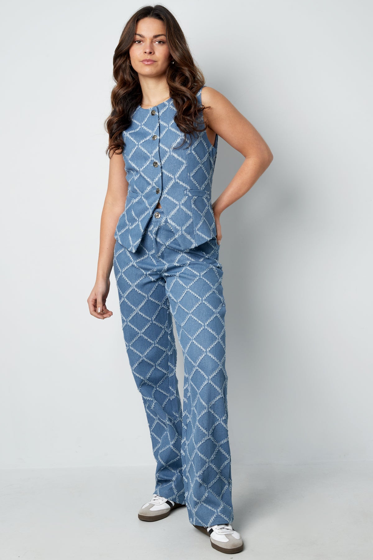 Cotton Vrouwen Mouwloze Top Gespeld Geometrisch Patroon