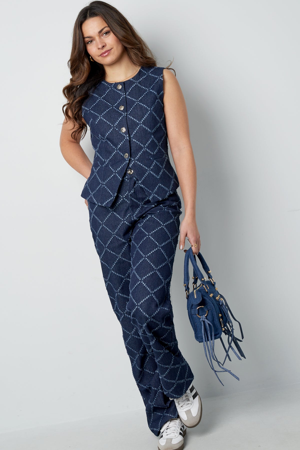 Cotton Vrouwen Mouwloze Top Gespeld Geometrisch Patroon