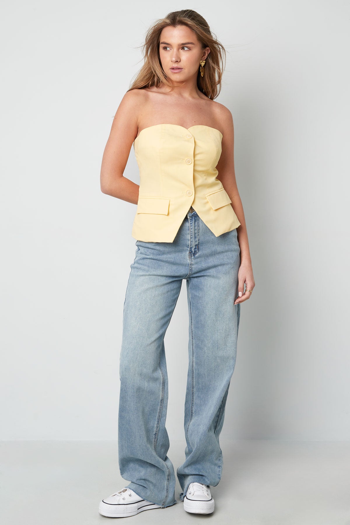 Polyester Vrouwen Mouwloze Top Gestructureerd Knopdetail