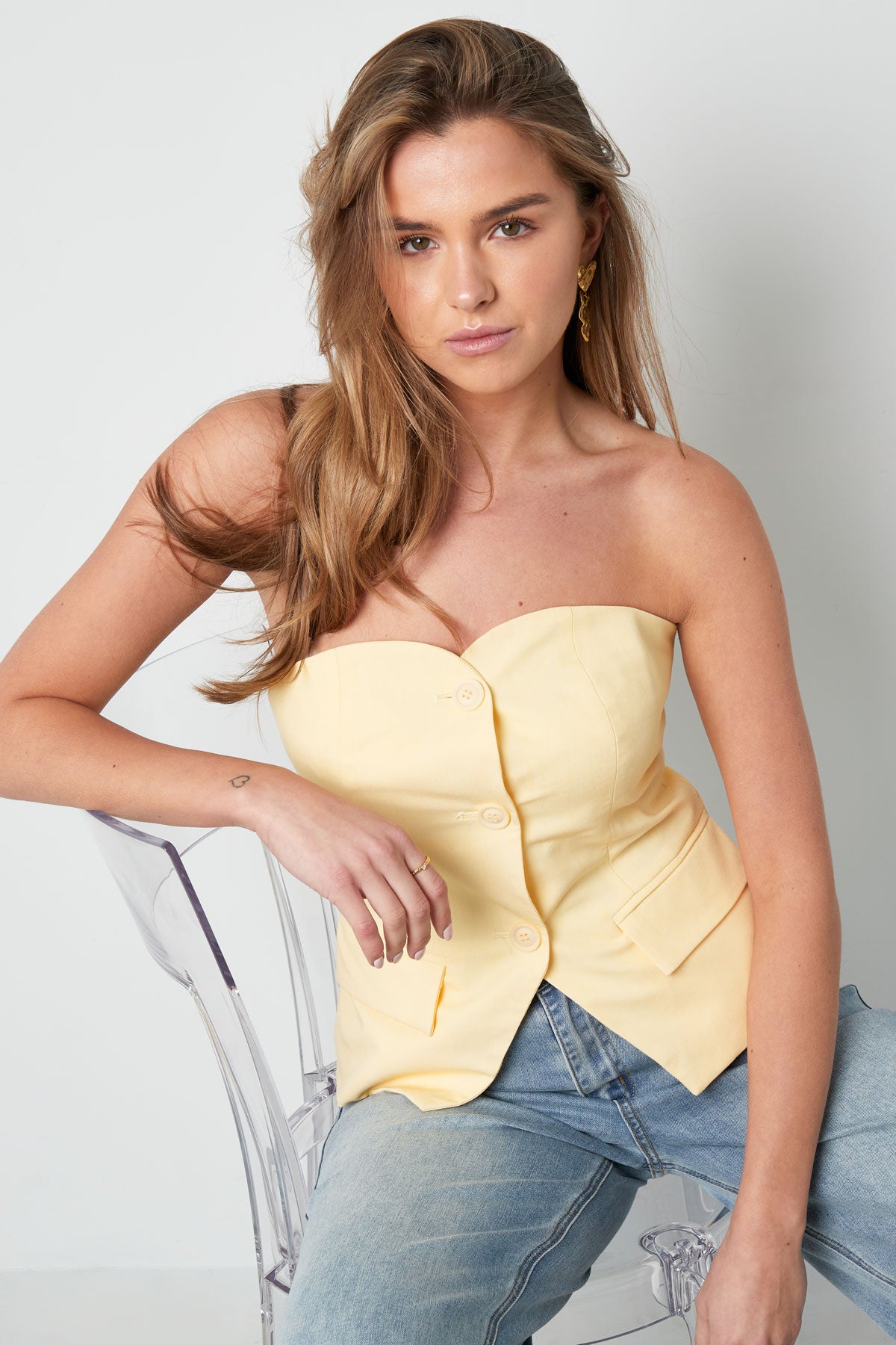 Polyester Vrouwen Mouwloze Top Gestructureerd Knopdetail