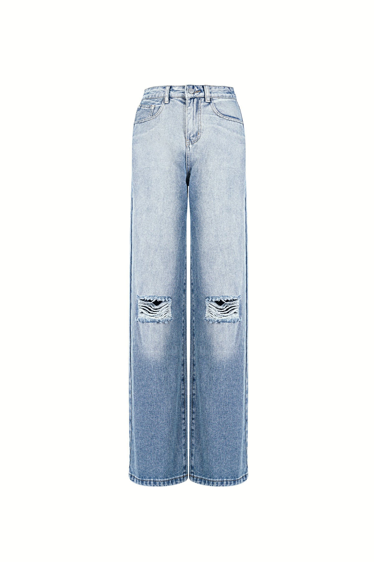 Cotton Woven Vrouwen Straight Leg Jeans Ripped