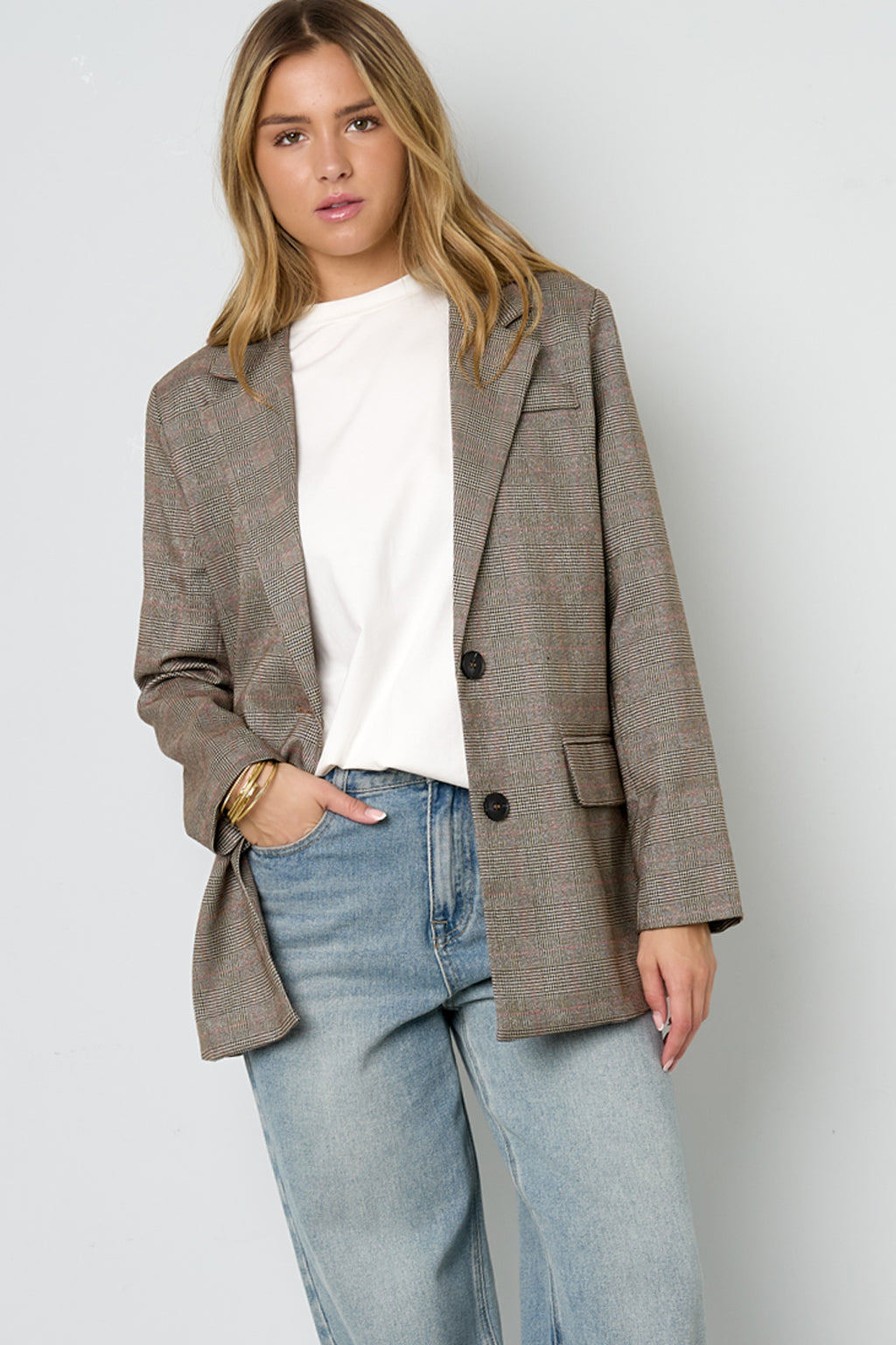 Polyestervezel Vrouwen Suit Set Conservatief Geruit Herfst/Winter