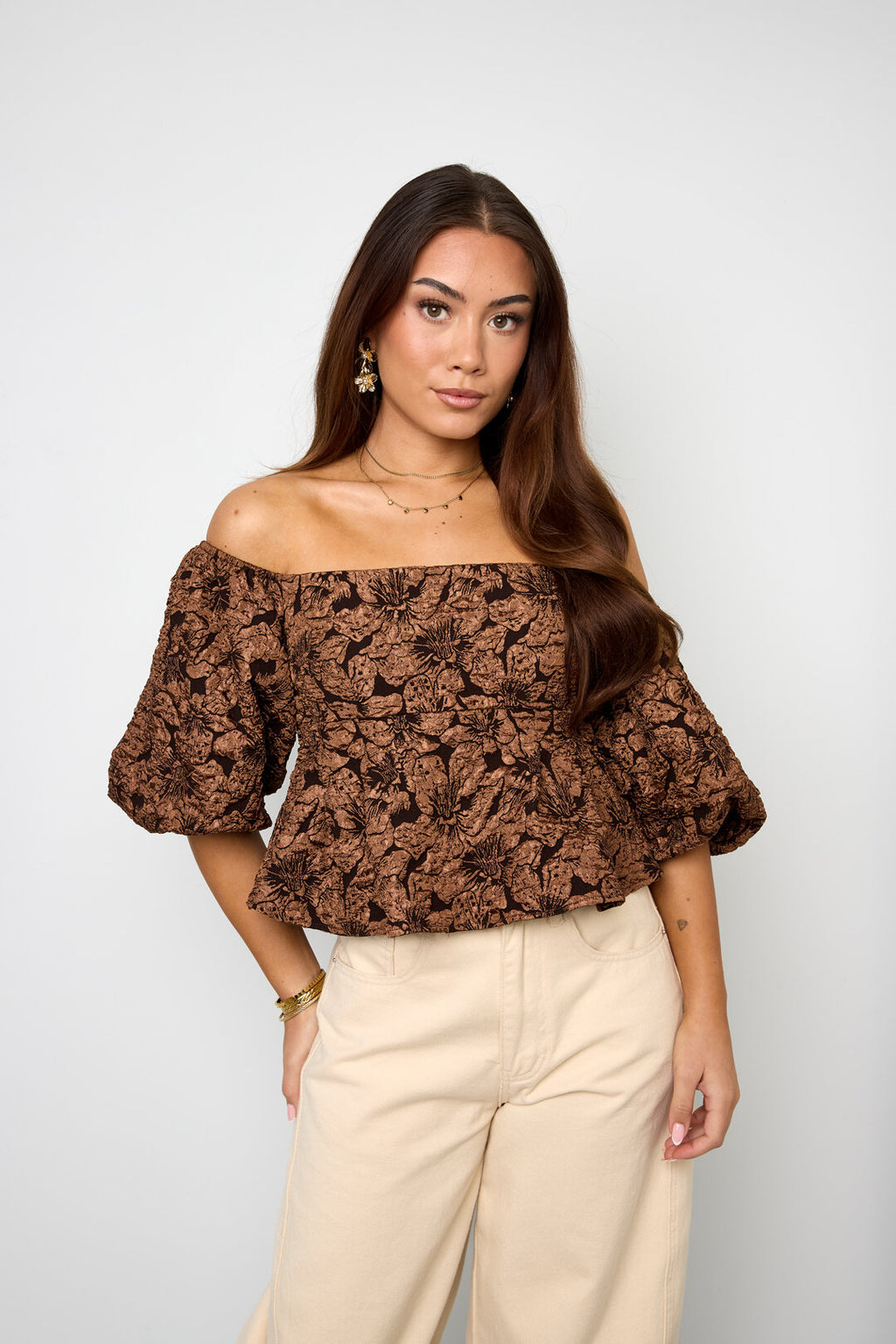 pof mouw top met textuur