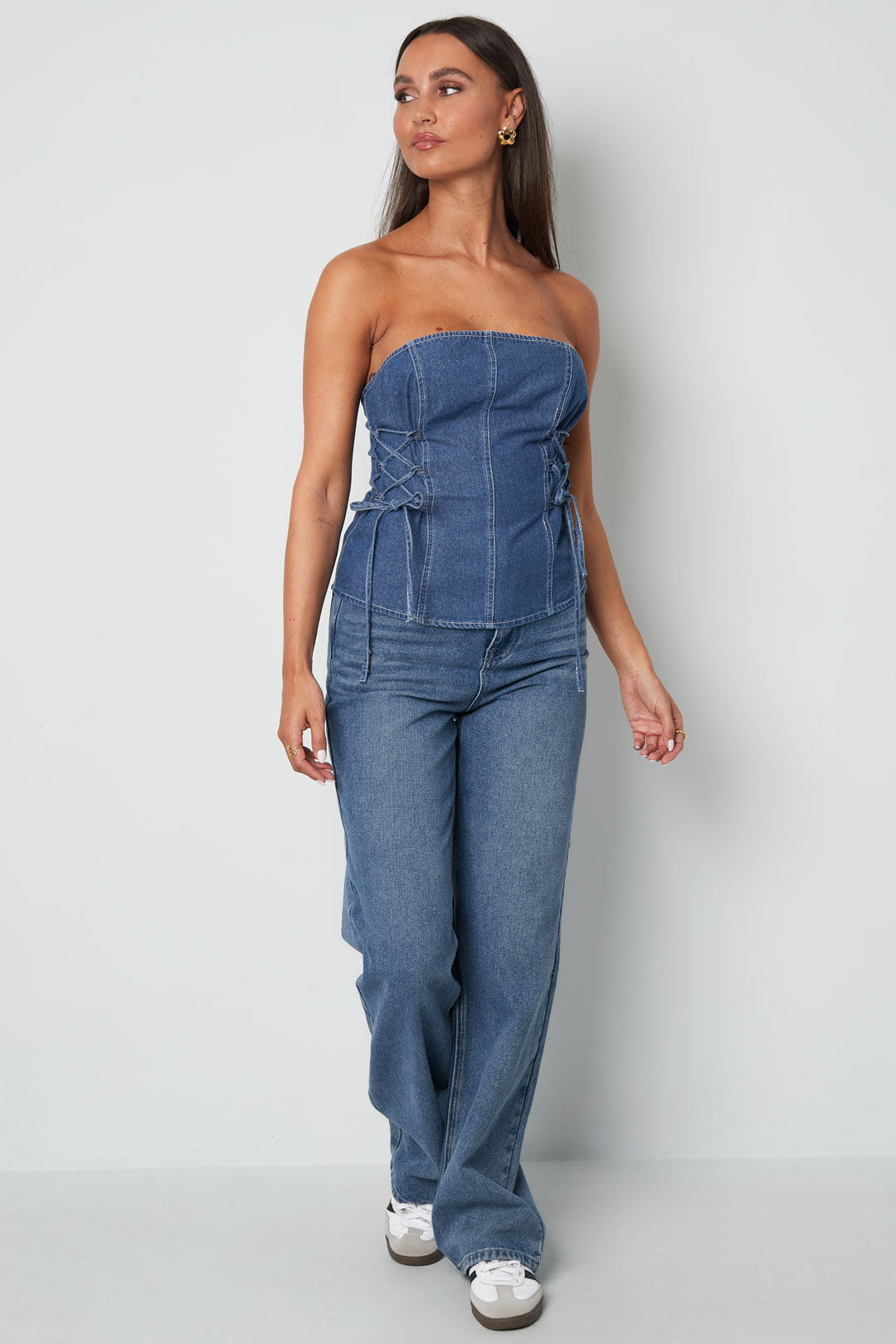 Geweven Denim Vrouwen Strapless Top Elegant Solide Kleur Lente/Zomer